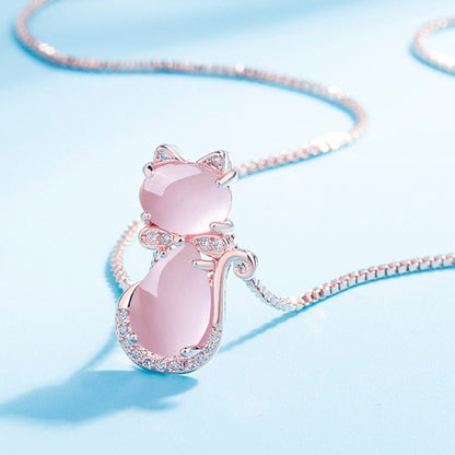 Pink Stone Lovely Katt Halsband With Zircon