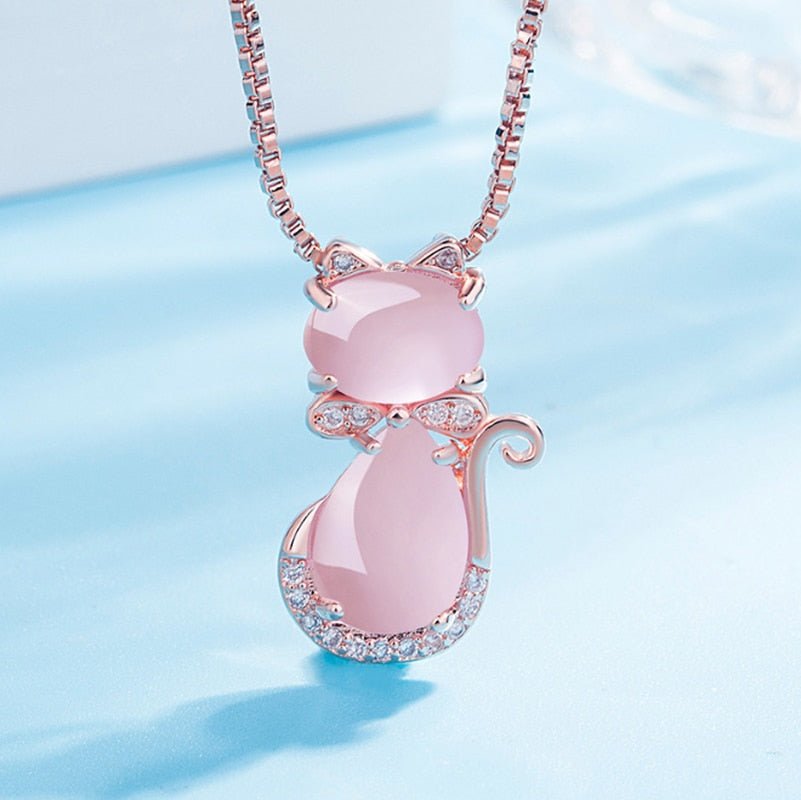 Pink Stone Lovely Katt Halsband With Zircon