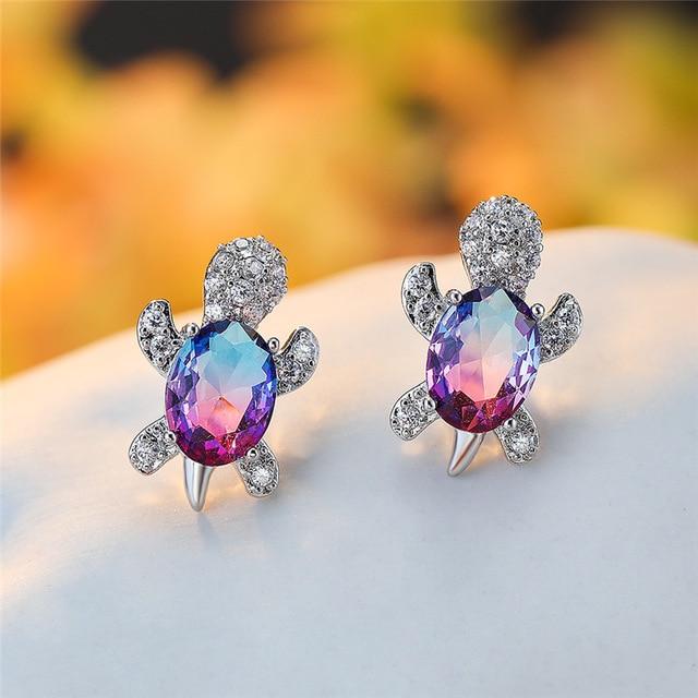 Pendientes Tortuga Marina En Zirconio Y Plata De 925