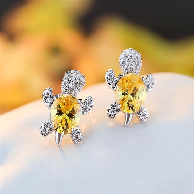 Pendientes Tortuga Marina En Zirconio Y Plata De 925