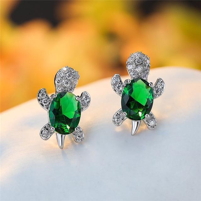 Pendientes Tortuga Marina En Zirconio Y Plata De 925