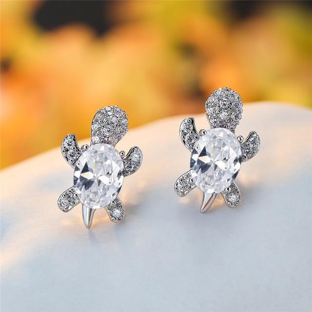 Pendientes Tortuga Marina En Zirconio Y Plata De 925