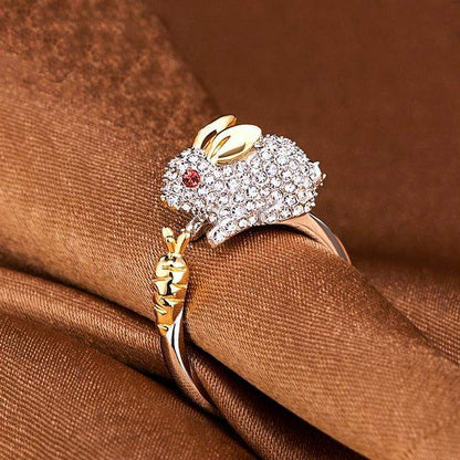 Unique Justerbar Silver Bunny And Carrot Kristall Ring