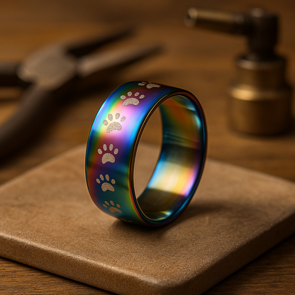 Handgjord Rainbow Rostfritt stål Tass Print Ring