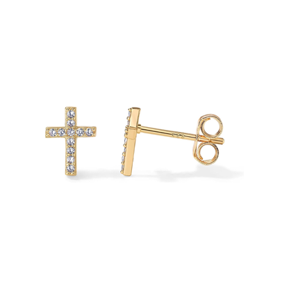 Pavé kors-stiftörhängen | Guld