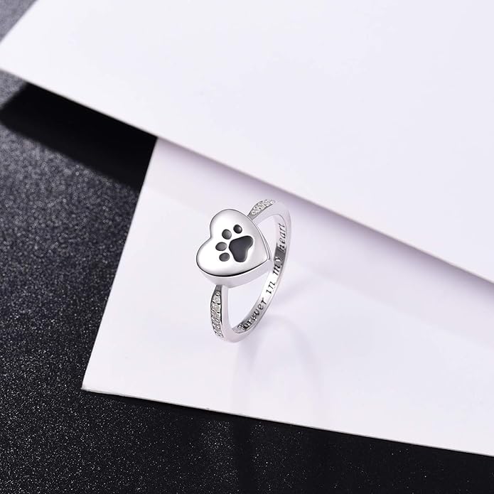 Love Hjärta Tass Print Urn Ring Pet Memorial Cremation Jewelry