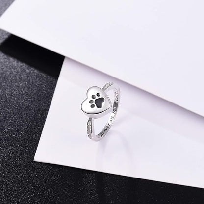 Love Hjärta Tass Print Urn Ring Pet Memorial Cremation Jewelry