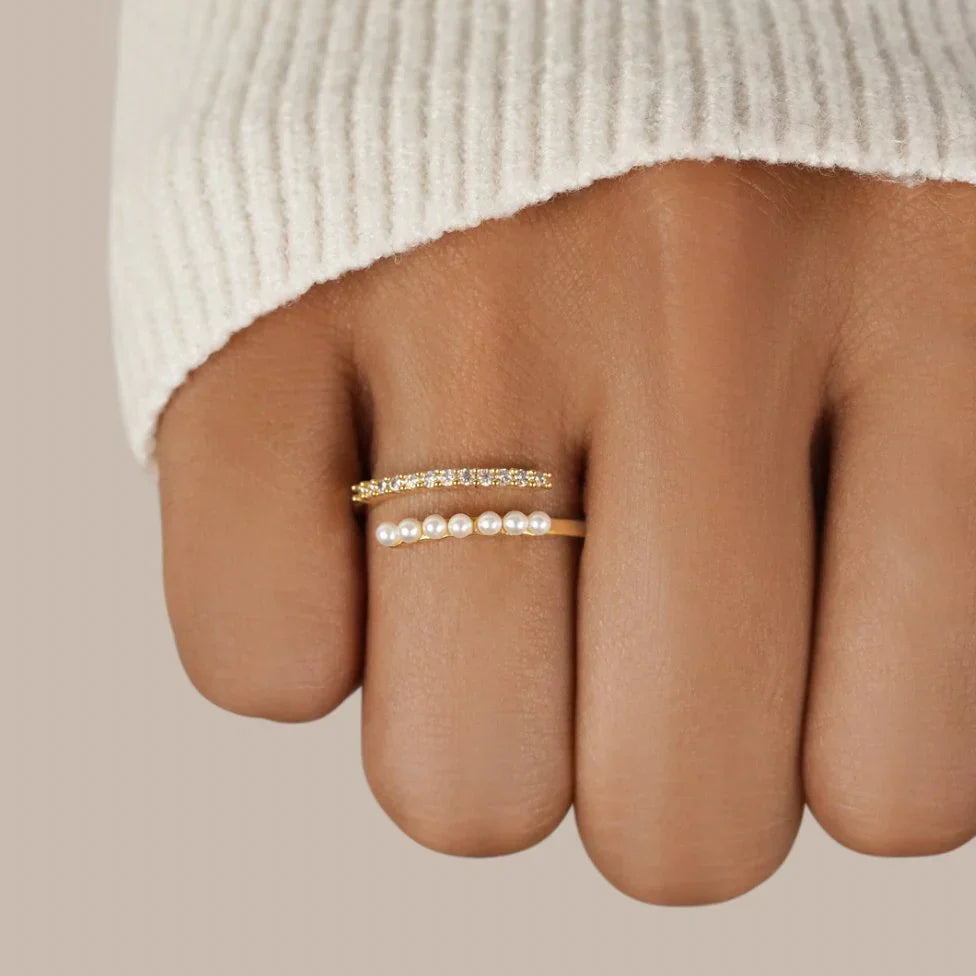 Virelle Pärla Kristall Öppen Ring | Guld