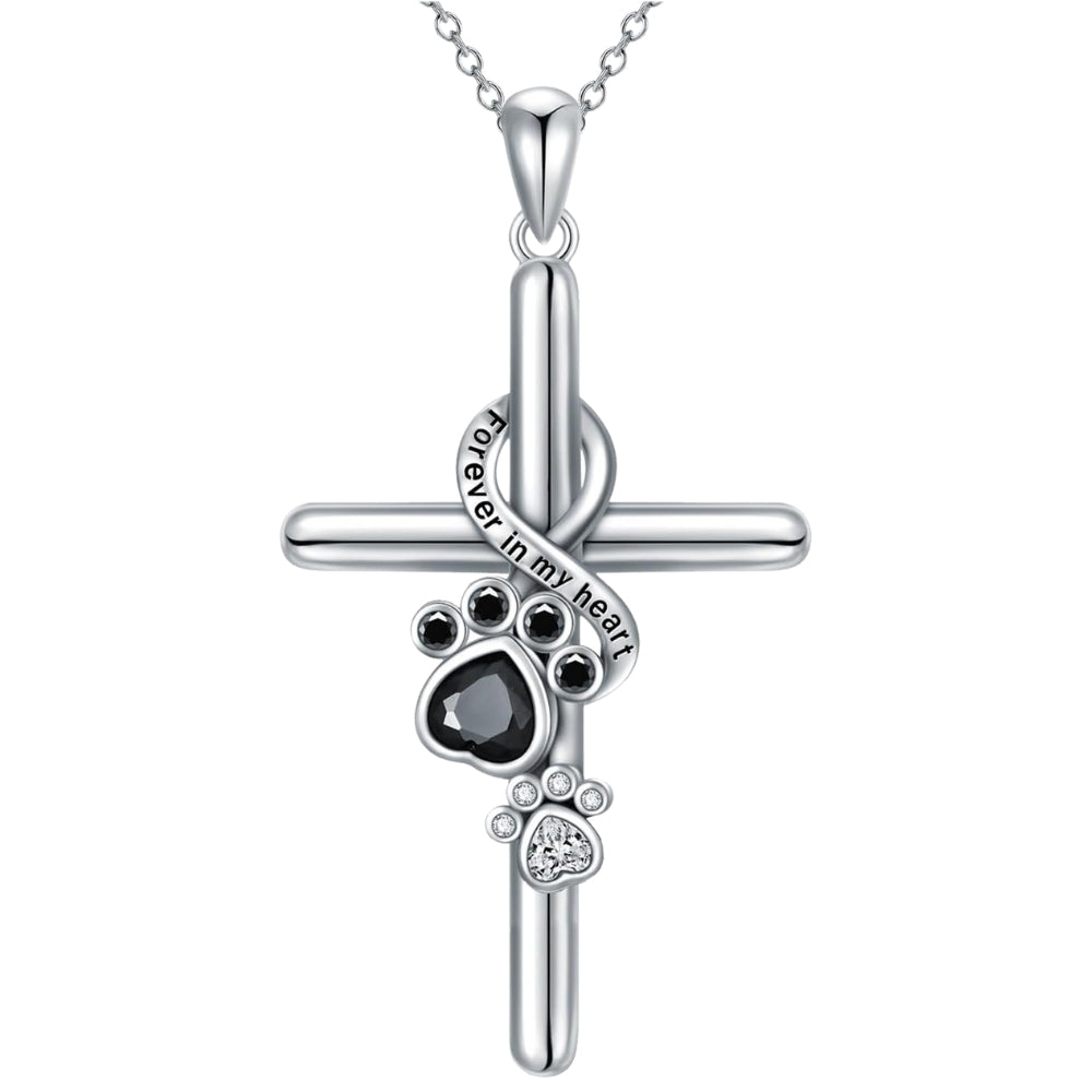 Sterling Silver Pawprint Cross Memorial Halsband