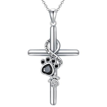 Sterling Silver Pawprint Cross Memorial Halsband